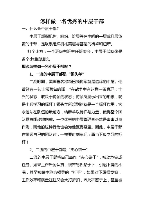 怎样做一名优秀的中层干部教学提纲