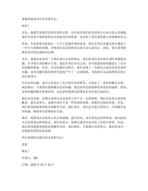 校级项目延期申请书模板