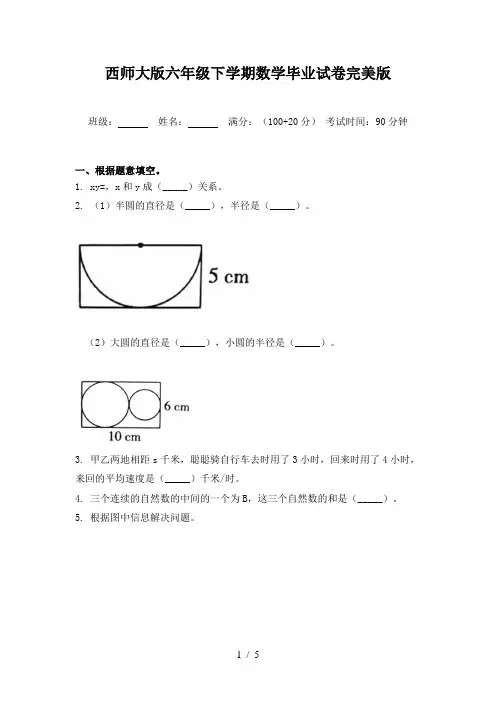 西师大版六年级下学期数学毕业试卷完美版