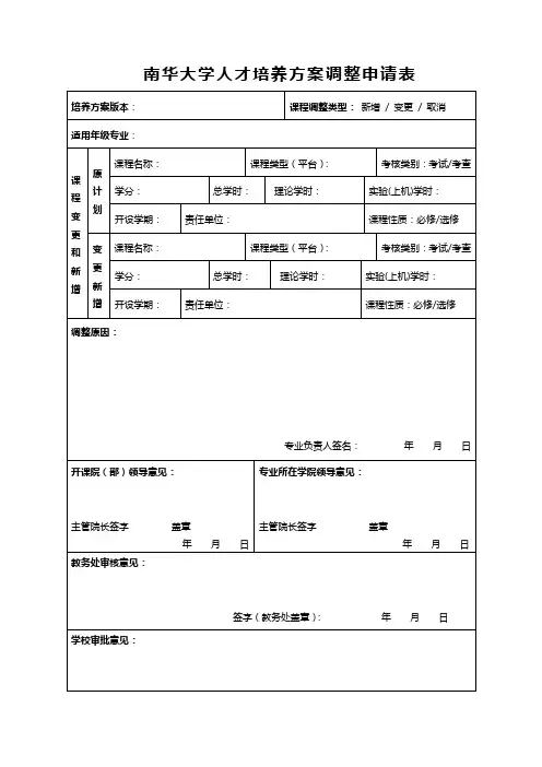 南华大学人才培养方案调整申请表.doc