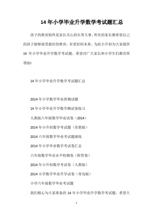 14年小学毕业升学数学考试题汇总
