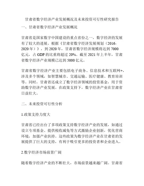 甘肃省数字经济产业发展概况及未来投资可行性研究报告