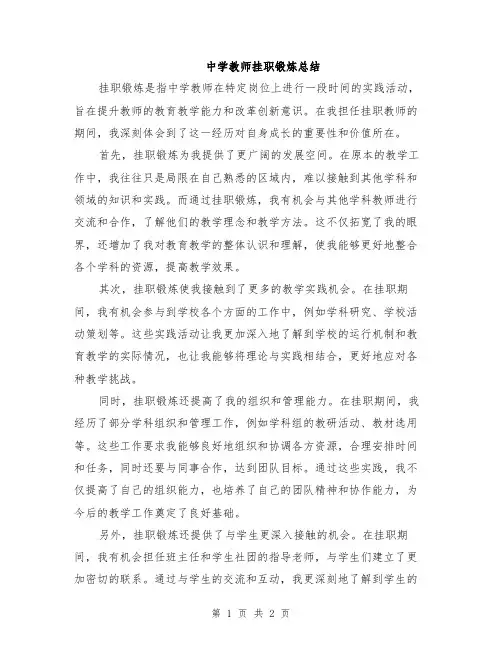 中学教师挂职锻炼总结