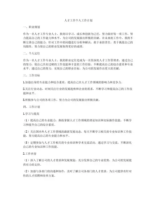 人才工作个人工作计划