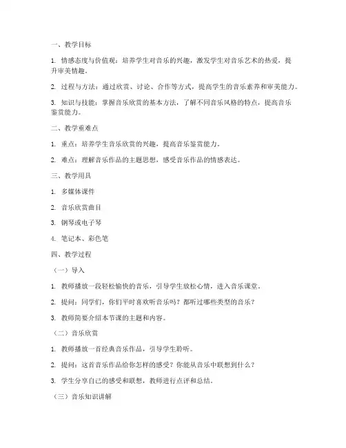 小学音乐教案欣赏课万能模板