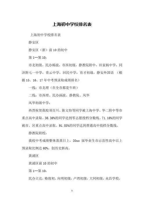 上海初中学校排名表
