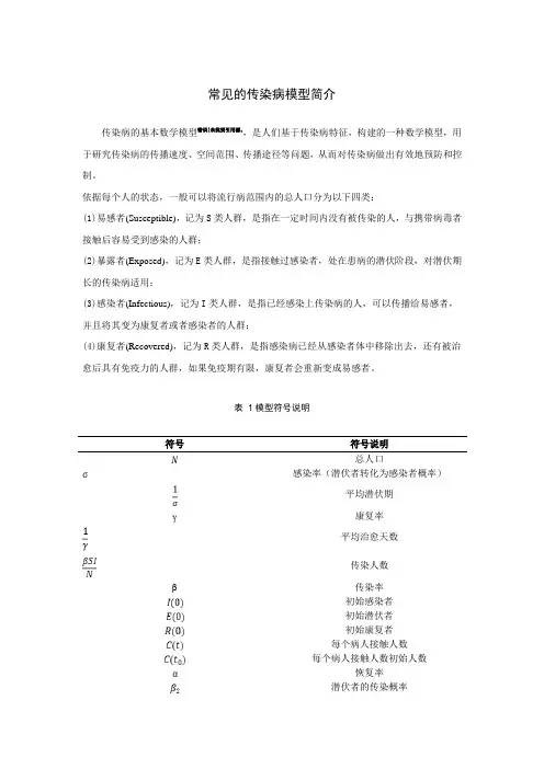 常见的传染病模型简介
