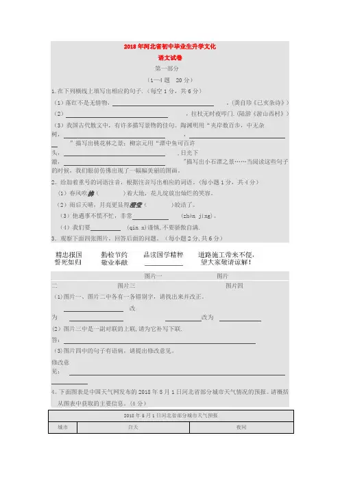 2018年河北省中考语文试卷(含答案)