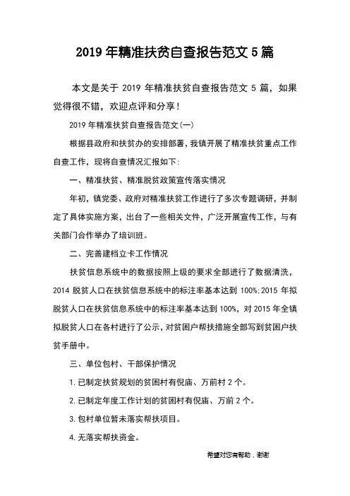 2019年精准扶贫自查报告范文5篇