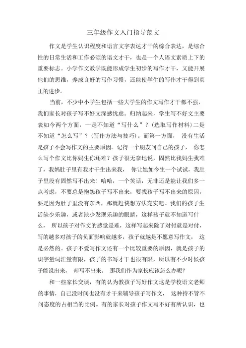 三年级作文入门指导范文