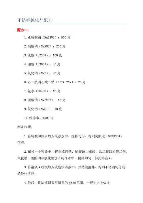 不锈钢钝化剂配方