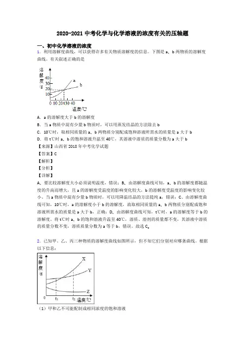 2020-2021中考化学与化学溶液的浓度有关的压轴题