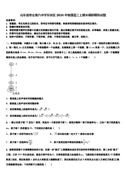 山东省枣庄第八中学东校区2024年物理高三上期末调研模拟试题含解析