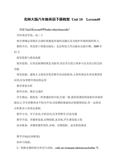 北师大版八年级英语下册教案 Unit 10  Lesson40