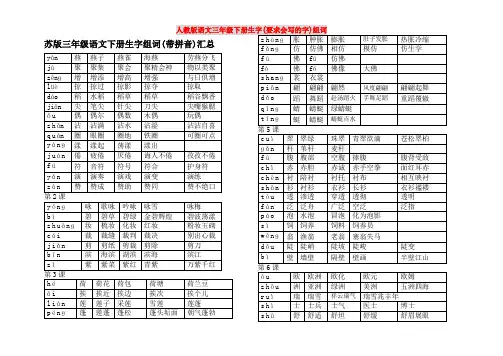 苏版三年级语文下册生字组词(带拼音)汇总