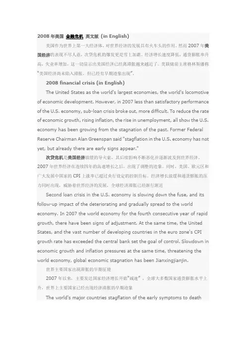 2008年美国 金融危机 英文版