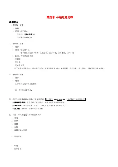 高中物理 第四章牛顿运动定律全章精细高效复习学案资料 新人教版必修1