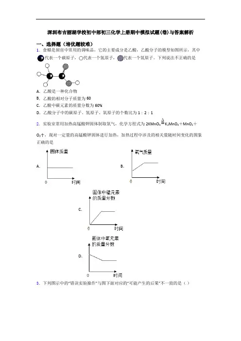 深圳布吉丽湖学校初中部初三化学初三化学上册期中模拟试题(卷)与答案解析
