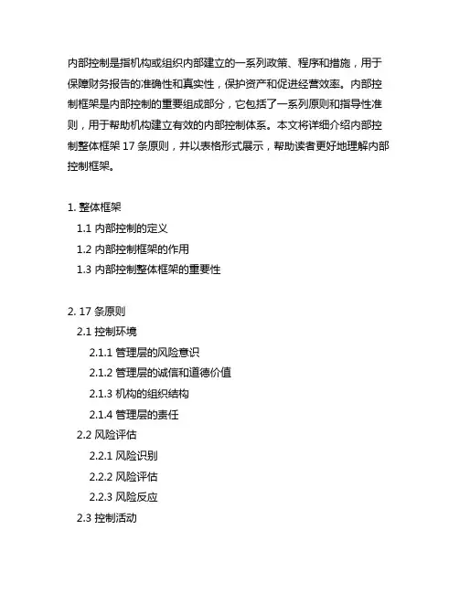 内部控制整体框架17条原则表格