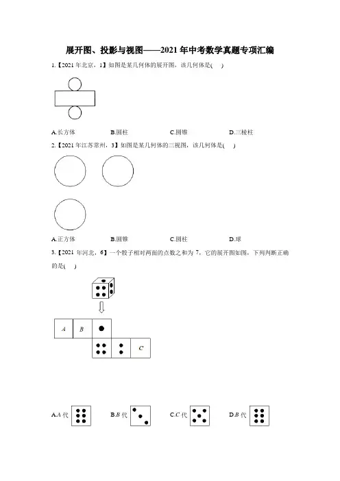 展开图、投影与视图-2021年中考数学真题专项汇编(含答案)