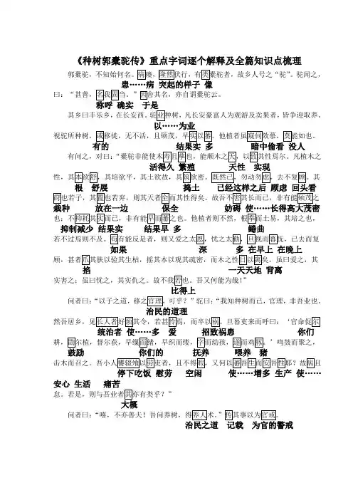 7《种树郭橐驼传》重点字词逐个解释及全篇知识点梳理
