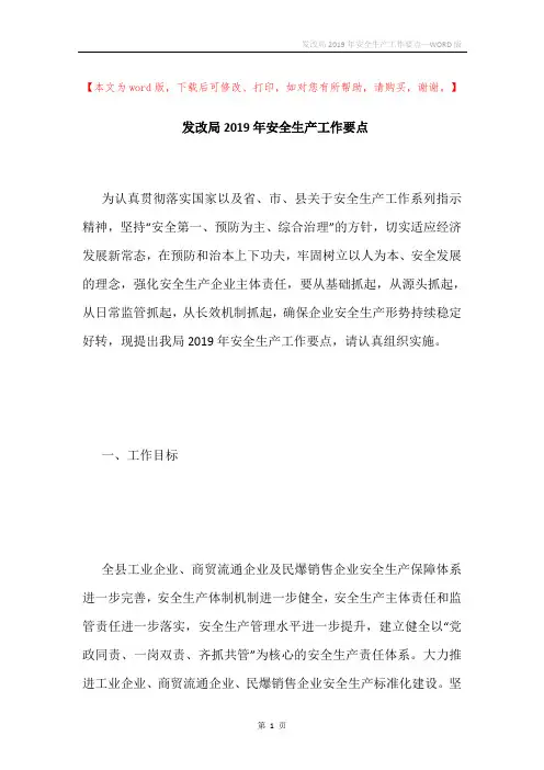 发改局2019年安全生产工作要点
