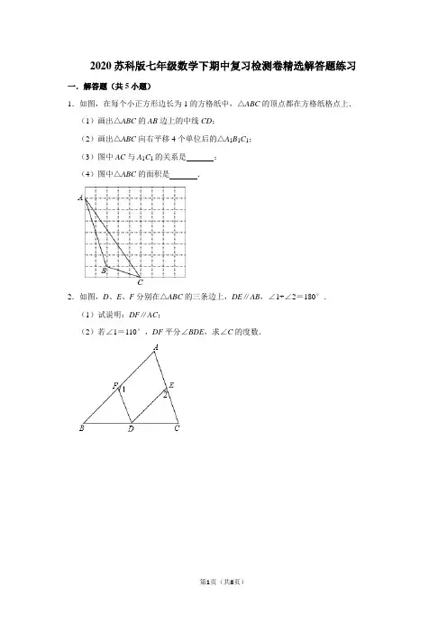 2020苏科版七年级数学下期中复习检测卷精选解答题专项训练提优练习含答案解析