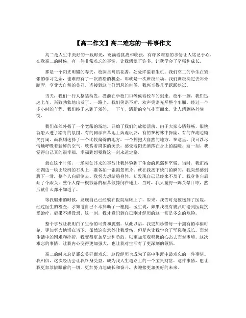 【高二作文】高二难忘的一件事作文