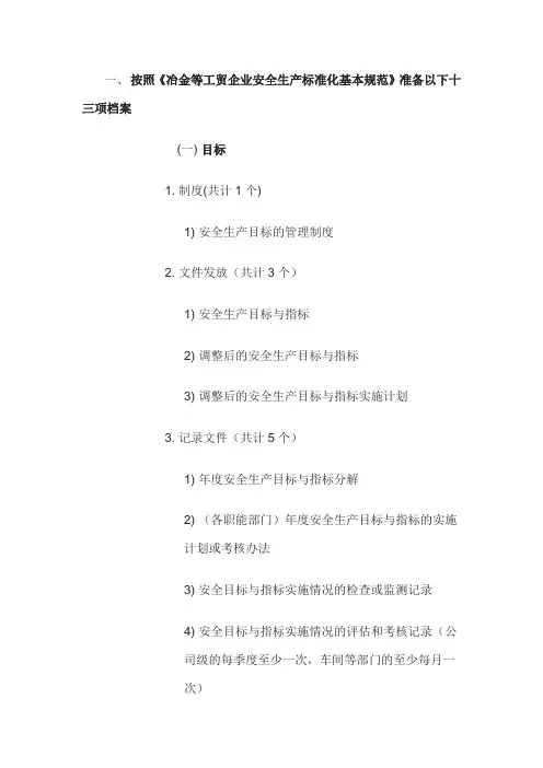 冶金等工贸企业安全标准化评审材料准备要求