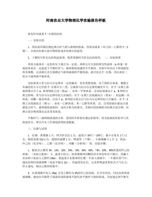 河南农业大学物理化学实验报告样板