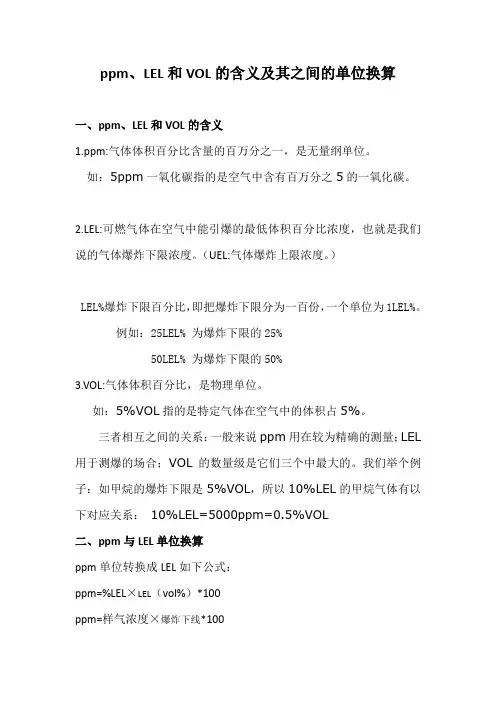 ppm、LEL和VOL的含义及其之间的单位换算