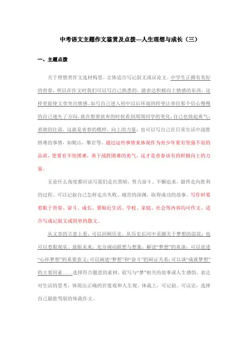 中考语文主题作文鉴赏及点拨—人生理想与成长(三)
