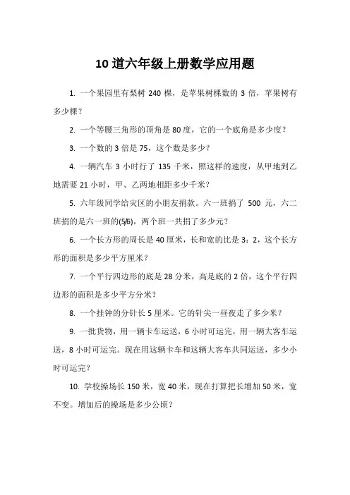 六年级上册10道应用题