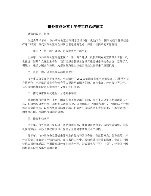 市外事办公室上半年工作总结范文