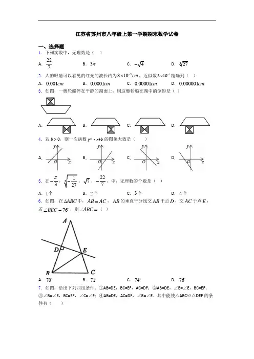 江苏省苏州市八年级上第一学期期末数学试卷