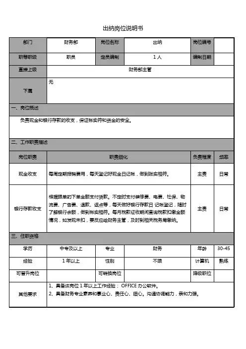 家居店-出纳岗位说明书