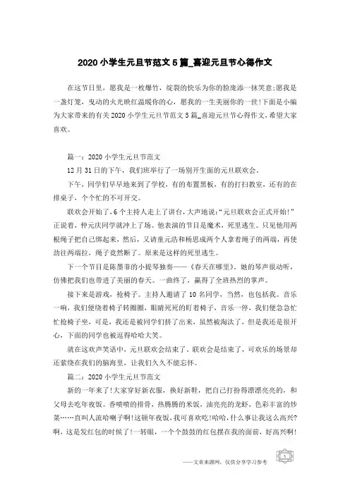 2020小学生元旦节范文5篇_喜迎元旦节心得作文