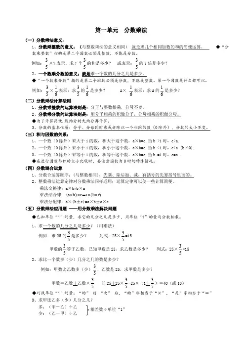 新人教版数学六年级上册总复习知识点归纳