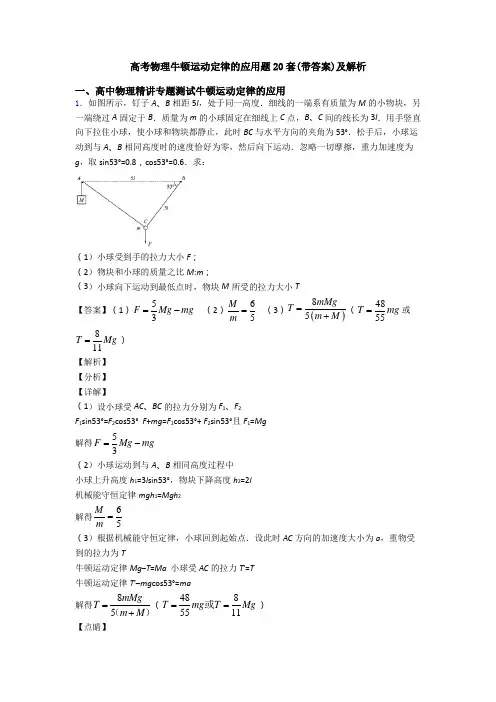 高考物理牛顿运动定律的应用题20套(带答案)及解析