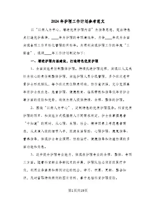 2024年护理工作计划参考范文（4篇）