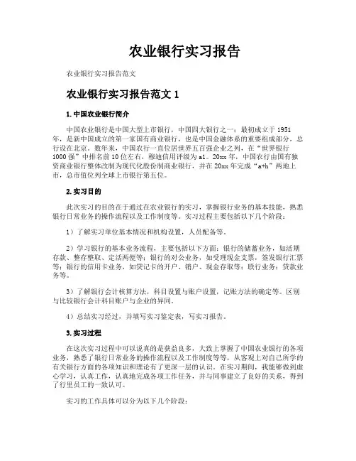 农业银行实习报告