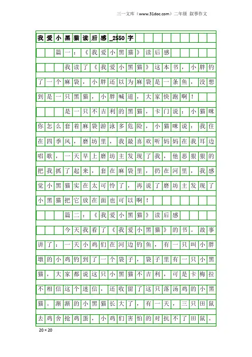 二年级叙事作文：我爱小黑猫读后感_2550字