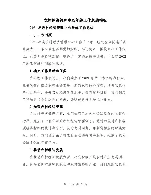 农村经济管理中心年终工作总结模板