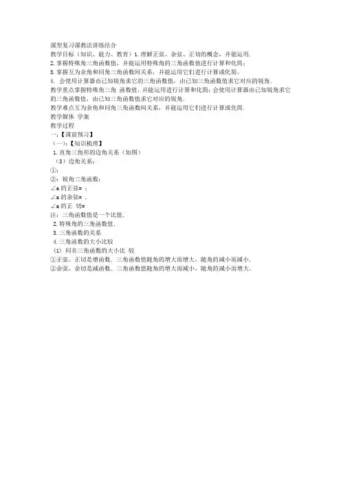 中考数学锐角三角形函数复习教案