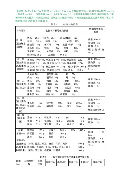 食物交换份法例题