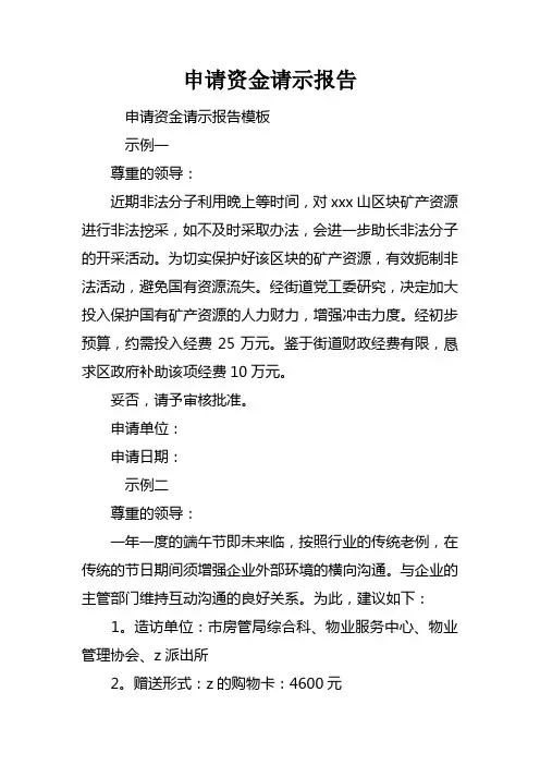 申请资金请示报告 2