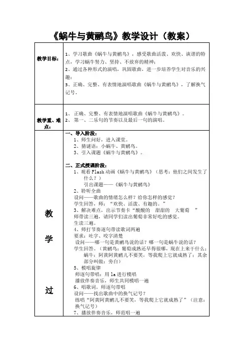四年级下册音乐教案 第八课 (演唱)蜗牛与黄鹂鸟｜湘艺版 