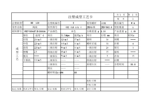 注塑成型工艺卡