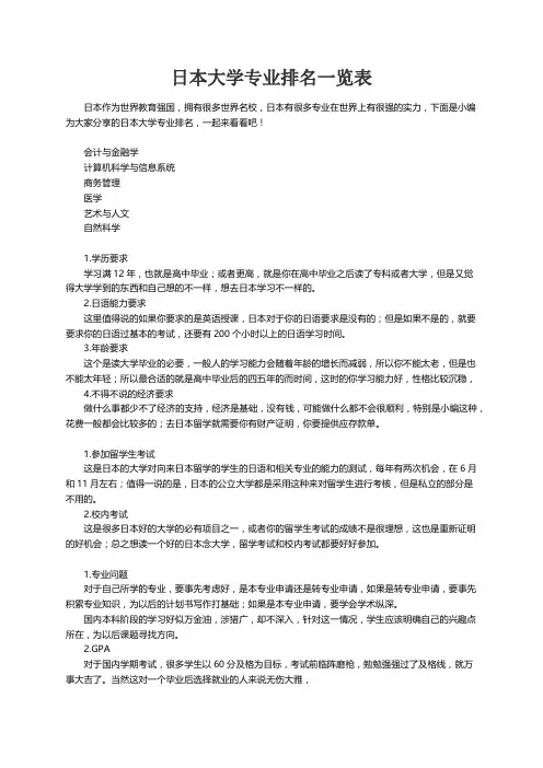 日本大学专业排名一览表
