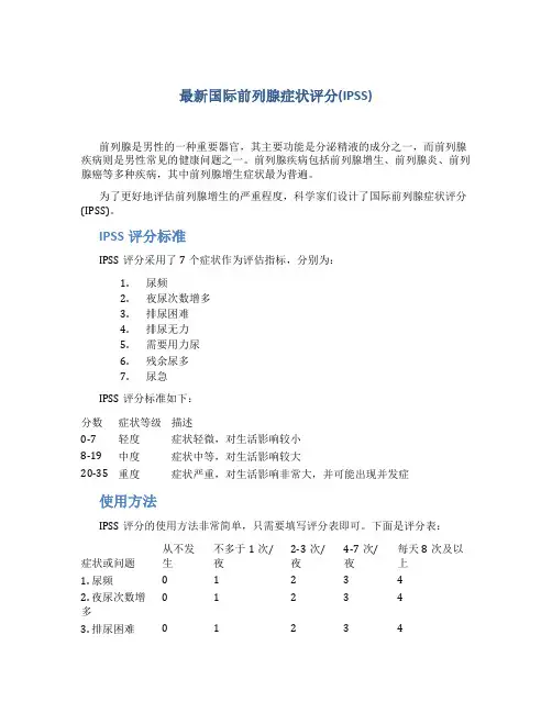 最新国际前列腺症状评分(IPSS)